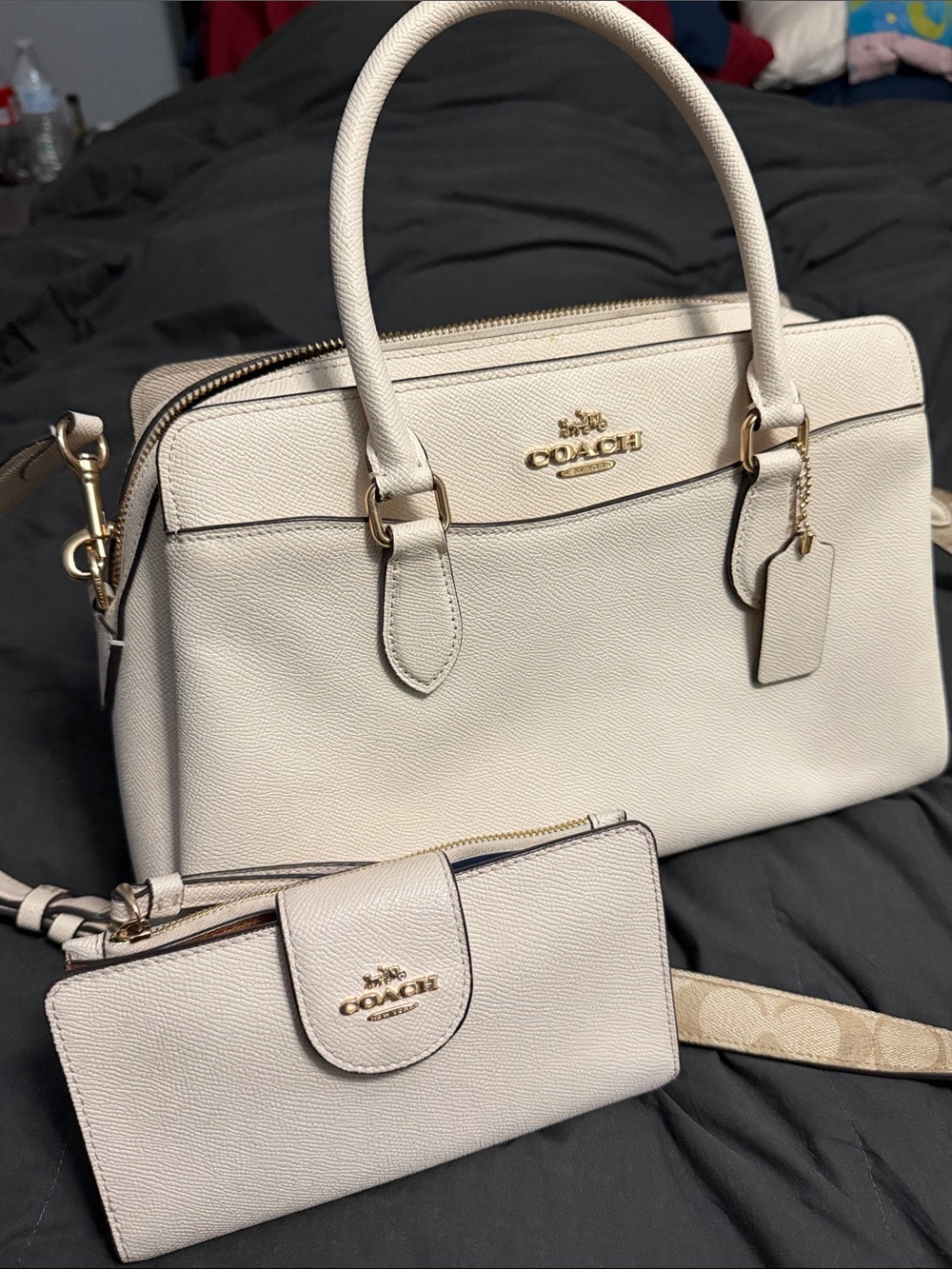 Coach Cream Leather Satchel with Matching Wallet